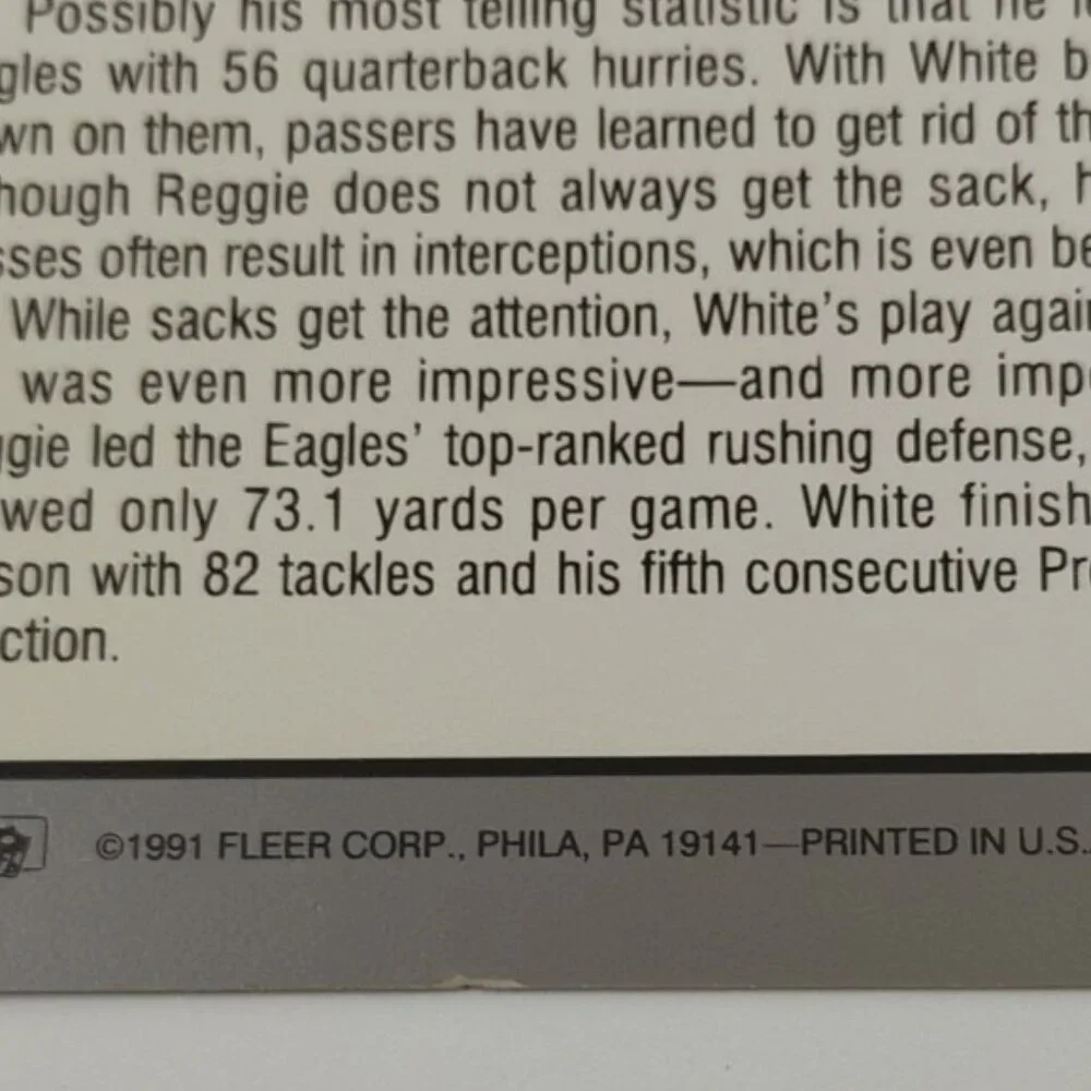 Philadelphia Eagles REGGIE WHITE Performances 1991 Fleer Ultra #10 of 10